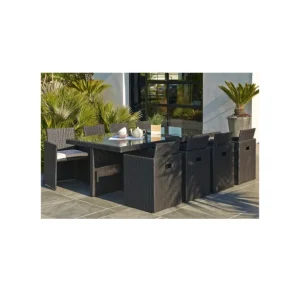 Acheter En Ligne Ensemble de jardin encastrable 8 places plateau en verre