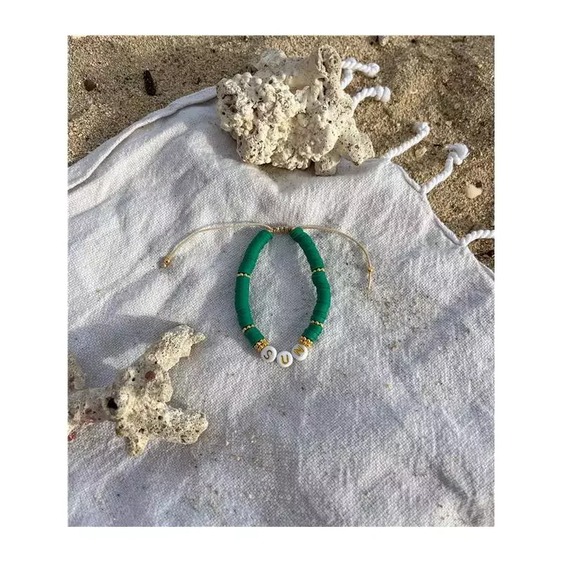 Commande En Gros Bracelet Perles de Frangines - SUN - Dorée Vert Sapin