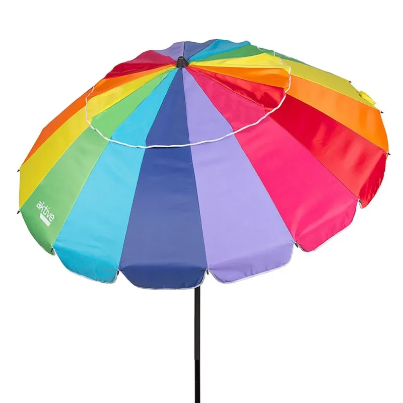 Nouvelle Collection Aktive Parasol de plage 195 cm Antivition Beach With Inclinable Mast And UV50 Protection