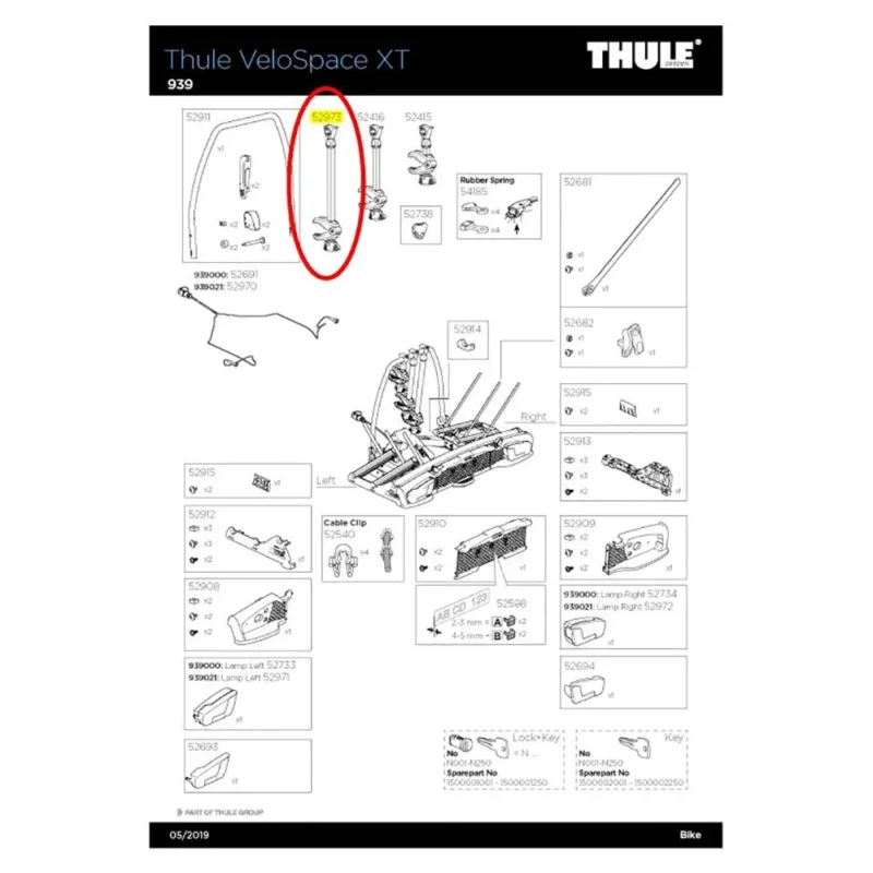 Thule Pièce de rechange Long Bike Arm 939 For Velospace XT Dernier Modèle