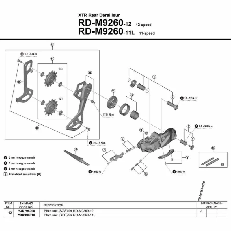 Shimano Plaque de cage extérieure SGS Type RD-M9260-11L Y3K998010 Quantité Limitée