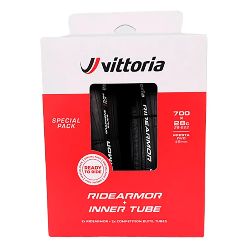 Vittoria Pneu de route 2x RideArmor Tubeless 700C x 28 + 2x Competition Tubes Commander Maintenant