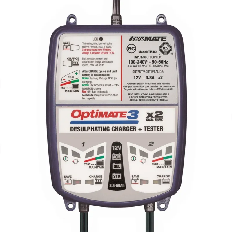 Tecmate Chargeur Optimate 3 12V 0.8A 2 Charging Banks TM450 Bon Plan