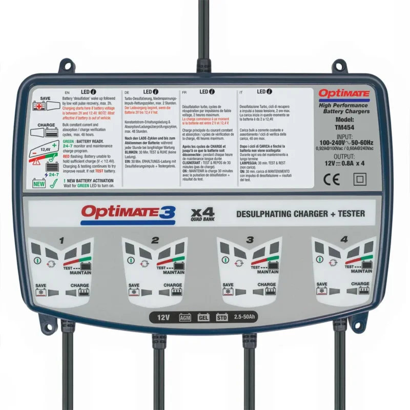 Tecmate Chargeur Optimate 3 12V 0.8A 4 Charging Banks TM454 Nouvel Arrivage
