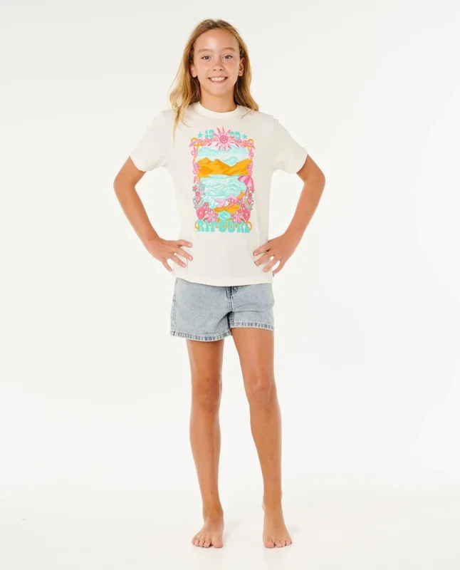 Soldes T-SHIRT RIP CURL FILLE - SUNSHINE SQUAD BAND TEE-GIRL