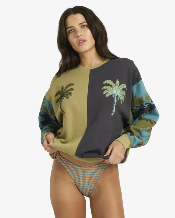 Populaire sweat col rond femme billabong - SPLIT PALM KENDAL CREW FLC