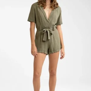 Meilleur Prix Combinaison short Rhythm Catalina Short Sleeve Romper - Khaki
